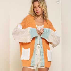 New Pol Colorblock Pocket Button Cardigan | Large